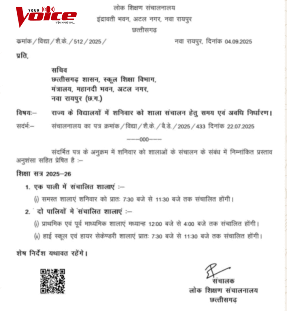 अब हर शनिवार सुबह 7:30 बजे से लगेंगे स्कूल: सत्र 2025-26 में दो पालियों में संचालित होंगी छत्तीसगढ़ की शालाएं 2 picsart 25 09 06 21 24 29 5238978639448547798058 kshititech